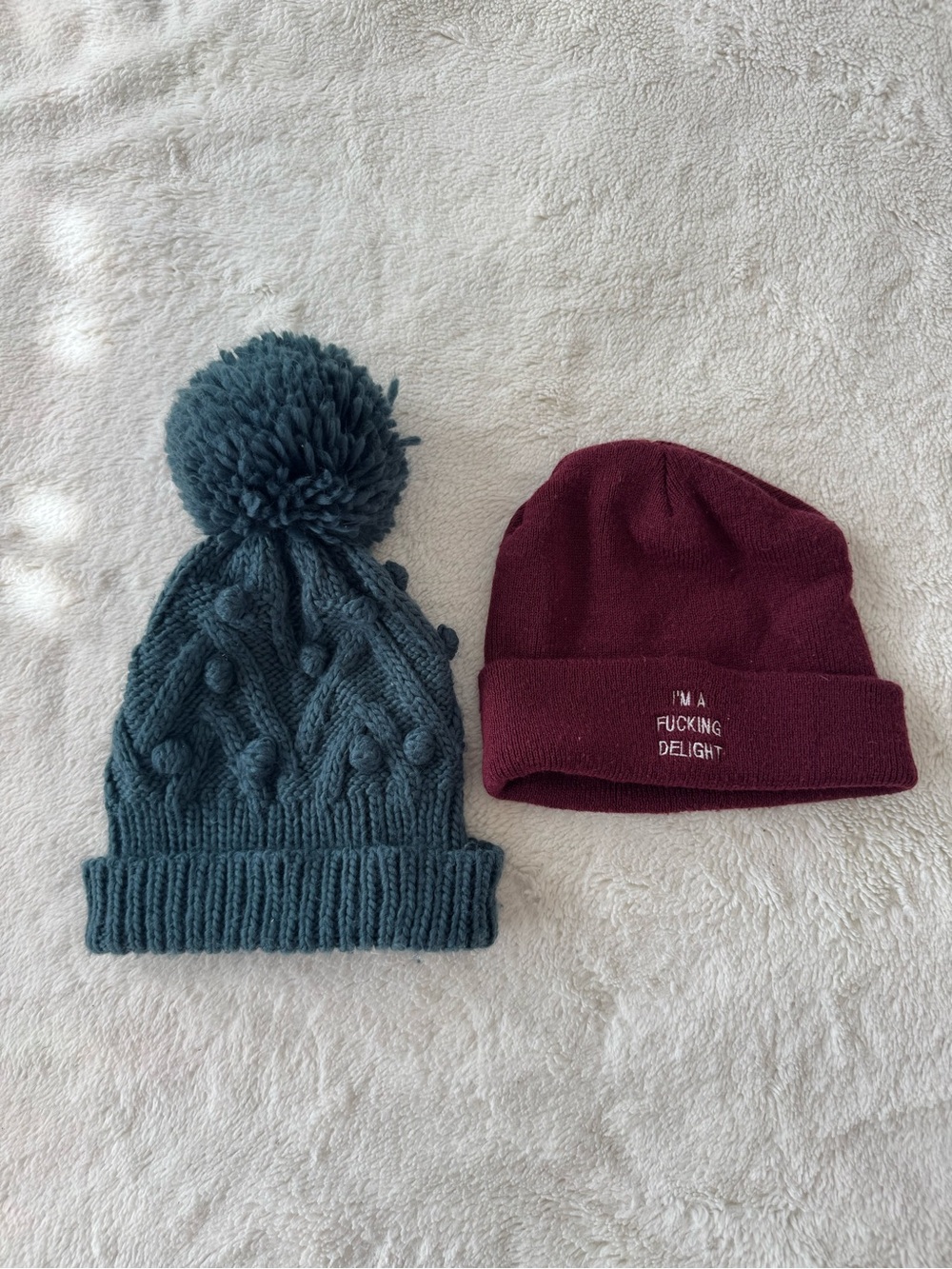 🌷3/15🌷 two knit beanies - teal and red